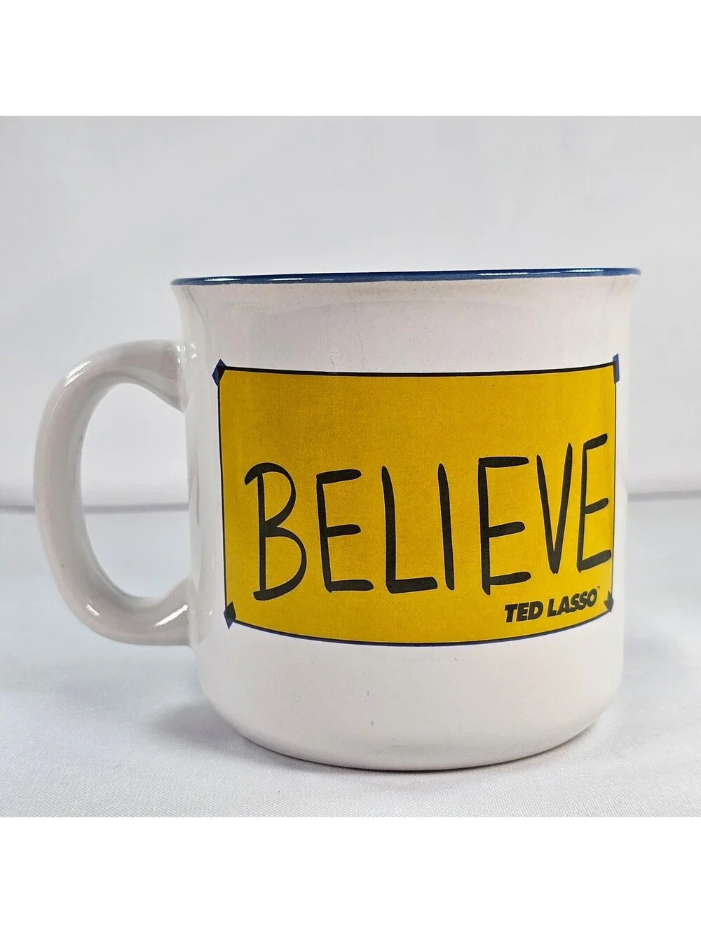 Ted Lasso Believe Ceramic Coffee Mug 20 oz White Blue Silver Buffalo WRTLA604E